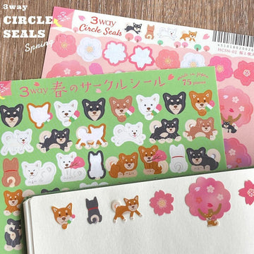 RyuRyu | Pegatinas 3 Way Circle Cherry Blossoms And Shiba Inu