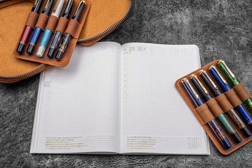 Galen Leather | Funda Expansi-Pouch Leather Wide 10 Slots Pen Case A6 Zip Folio Crazy Horse Brown