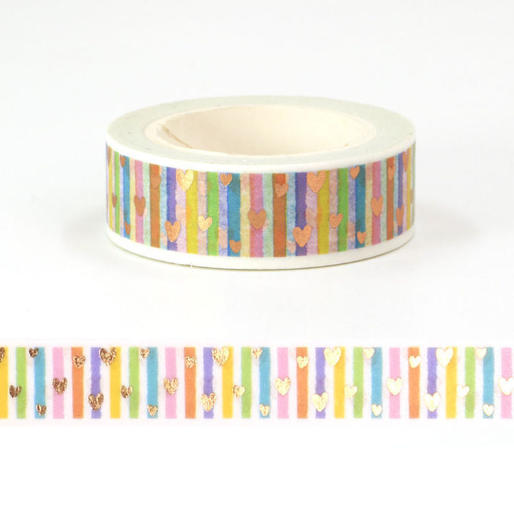 MZW | Foil Vertical Stripes and Heart Washi Tape