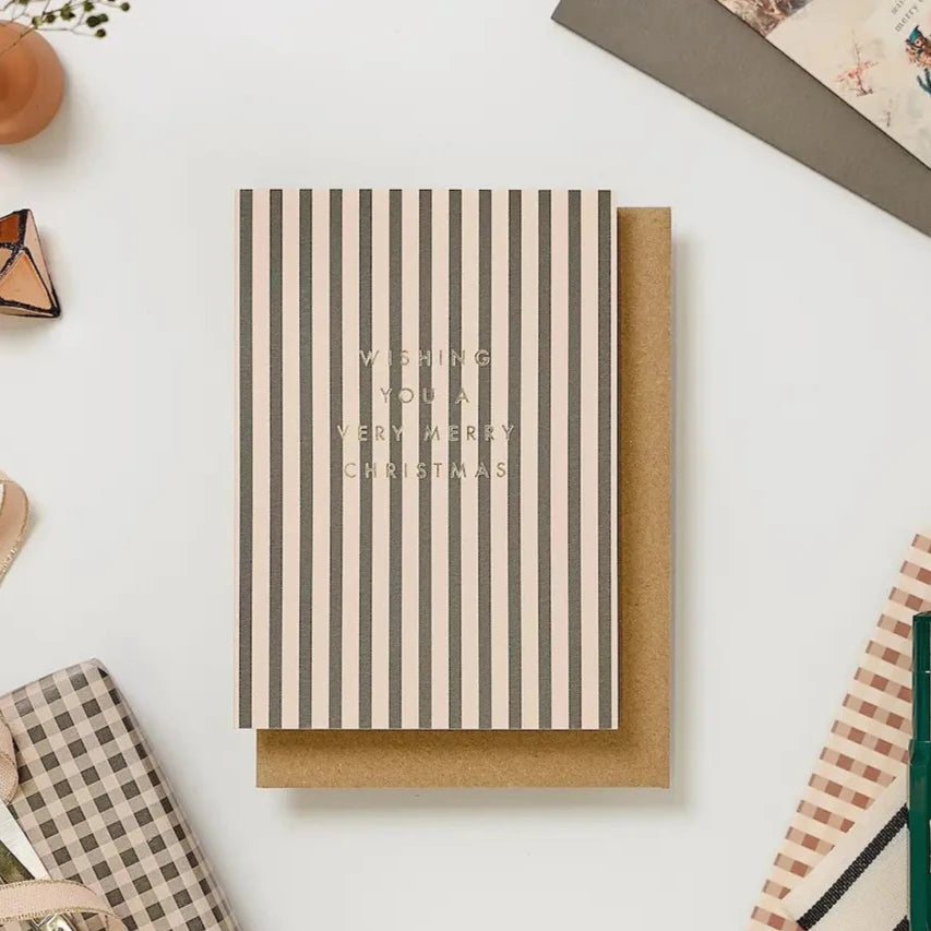 Katie Leamon | Tarjeta Navidad Green Stripe Xmas