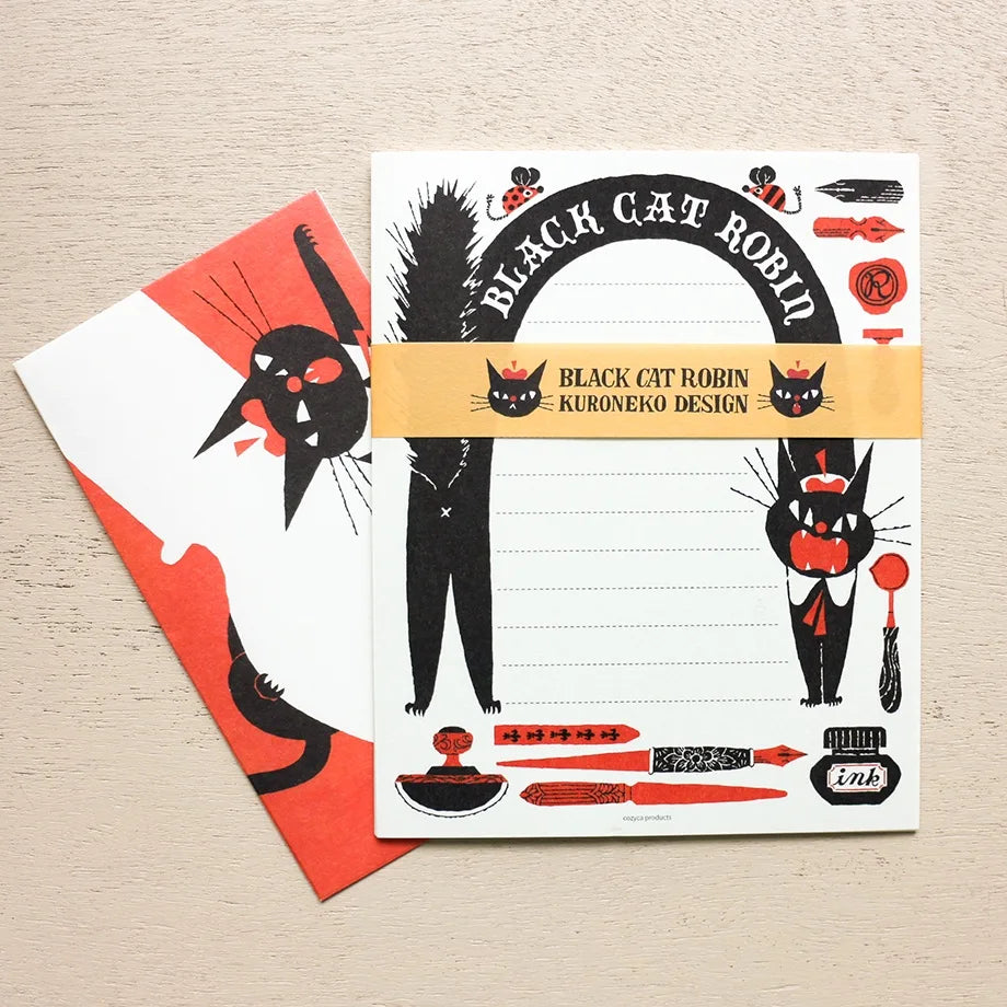 Cozyca | Set de Carta Kuroneko Design Black Cat Robin A