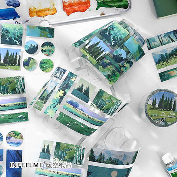 Infeel.me | Pegatinas en Rollo Mountain And Sea Meet Green Is Flowing