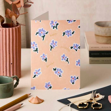 Katie Leamon | Tarjeta de Felicitación Pastel Peach Blue Happy Birthday