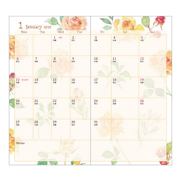 Midori | Agenda Pocket Slim Country Time Flower 2025 (Mensual)