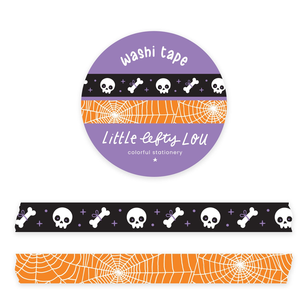 Little Lefty Lou | Set Slim Skulls and Spiderweb (Black Orange) Washi Tape