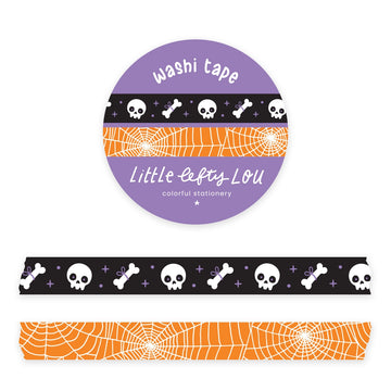 Little Lefty Lou | Set Slim Skulls and Spiderweb (Black Orange) Washi Tape