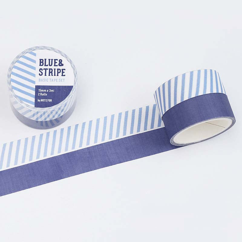 Note For | Basic Hand Drawn Washi Tapes Blue & Stripe