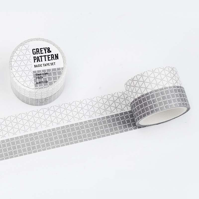 Note For | Basic Hand Drawn Washi Tapes Grey & Pattern