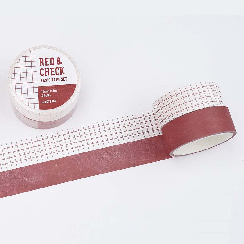 Note For | Basic Hand Drawn Washi Tapes Red & Check