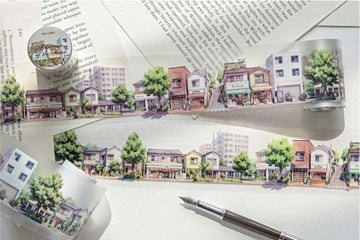 Mo Card | Pegatinas en Rollo Green Scenery A Corner Of The Street