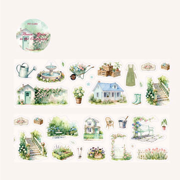 Mo Card | Pegatinas en Rollo Green Scenery Flowers In The Courtyard