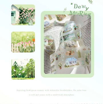 Mo Card | Pegatinas en Rollo Green Scenery Flowers In The Courtyard