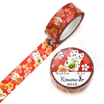 Kamiiso | Kimono Washi Tape Yuu Ume Maneki Neko