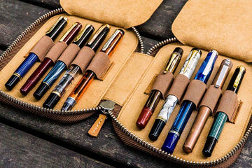 Galen Leather | Funda Leather Zippered 10 Slots Pen Case Crazy Horse Brown