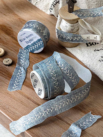 Mo Card | Rippled Edge Sewing Washi Tape Blue Weave Rhyme