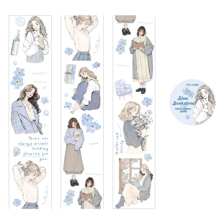 Mo Card | White Lover PET Tape Blue Bookstore