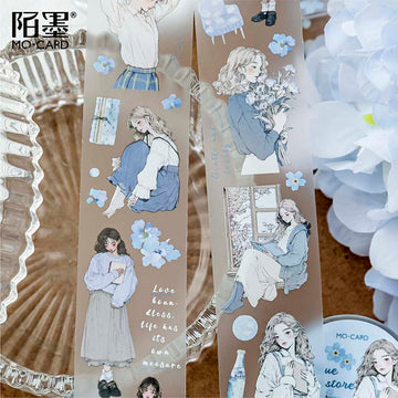 Mo Card | White Lover PET Tape Blue Bookstore