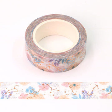 MZW | Foil Floral & Constellations White Washi Tape