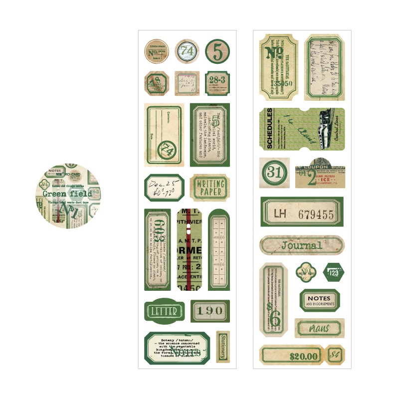 Mo Card | Pegatinas Old Items Tags Green Field
